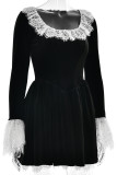Sexy Solid Color Lace Velvet Square Neck A Line Dresses