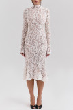 Sexy Solid Color Lace Half A Turtleneck Fishtail Dresses