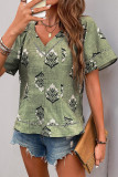 Casual Floral Print Distressed V Neck T-Shirts