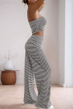 Casual Stripe Patchwork Contrast Strapless Sleeveless Two Pieces