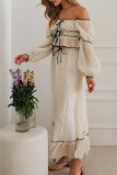 Sexy Solid Color Lace Up Ruffle Contrast Off Shoulder Long Sleeve Two Pieces