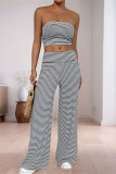 Casual Stripe Patchwork Contrast Strapless Sleeveless Two Pieces