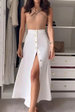 Casual Solid Color Buckle Halter Sleeveless Two Pieces