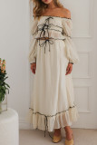 Sexy Solid Color Lace Up Ruffle Contrast Off Shoulder Long Sleeve Two Pieces