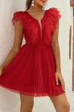 Sexy Solid Color Mesh V Neck Princess Dresses