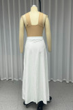 Casual Solid Color Buckle Halter Sleeveless Two Pieces
