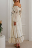 Sexy Solid Color Lace Up Ruffle Contrast Off Shoulder Long Sleeve Two Pieces