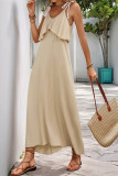 Casual Solid Color Lace Up V Neck Sling Dresses