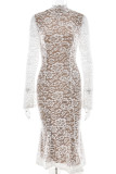 Sexy Solid Color Lace Half A Turtleneck Fishtail Dresses