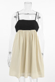 Casual Solid Color Pocket Backless Contrast Square Neck Sling Dresses