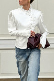 Elegant Solid Color Buttons Stringy Selvedge Turndown Collar Tops