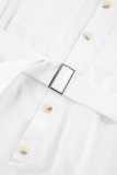 Casual Daily Solid Color Pocket Buttons With Belt Turndown Collar Loose Rompers