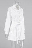 Casual Daily Solid Color Pocket Buttons With Belt Turndown Collar Loose Rompers