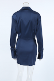 Sexy Solid Color Ruched Irregular Pile Heap Collar Shirt Dresses