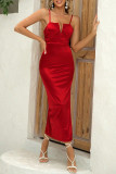 Sexy Solid Color Slit Ruched One Step Skirt Dresses