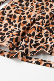 Elegant Leopard Buttons Patchwork Peter Pan Collar A Line Dresses