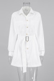 Casual Daily Solid Color Pocket Buttons With Belt Turndown Collar Loose Rompers