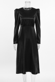 Daily Elegant Solid Color Zipper O Neck A Line Dresses