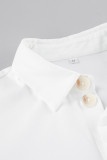 Casual Daily Solid Color Pocket Buttons With Belt Turndown Collar Loose Rompers
