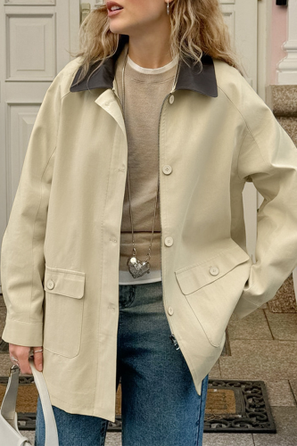 Casual Solid Color Pocket Buttons Turndown Collar Outerwear