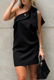 Casual Solid Color Lace Up Sloping Shoulder Sleeveless Dresses