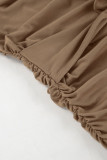 Casual Street Solid Color Lace Up Ruched O Neck Wrapped Skirt Dresses