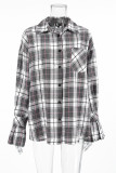 Casual Daily Plaid Patchwork Contrast Turndown Collar Tops