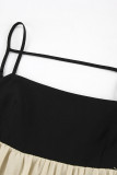 Casual Solid Color Pocket Backless Contrast Square Neck Sling Dresses