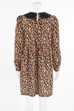 Elegant Leopard Buttons Patchwork Peter Pan Collar A Line Dresses