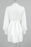 Casual Solid Color Buckle Mandarin Collar A Line Dresses