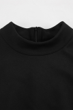 Casual Solid Color Patchwork Ruffle Zipper Turtleneck A Line Dresses