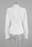 Elegant Solid Color Buttons Stringy Selvedge Turndown Collar Tops