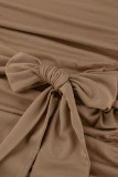 Casual Street Solid Color Lace Up Ruched O Neck Wrapped Skirt Dresses