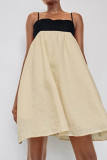 Casual Solid Color Pocket Backless Contrast Square Neck Sling Dresses