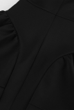 Casual Solid Color Patchwork Ruffle Zipper Turtleneck A Line Dresses