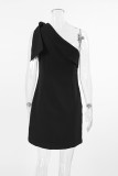 Casual Solid Color Lace Up Sloping Shoulder Sleeveless Dresses