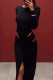 Sexy Solid Color Hollow Out Slit O Neck Irregular Dresses