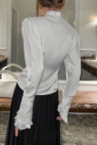 Elegant Solid Color Buttons Stringy Selvedge Turndown Collar Tops