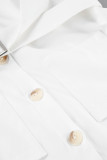 Casual Daily Solid Color Pocket Buttons With Belt Turndown Collar Loose Rompers