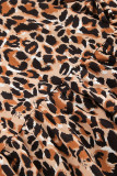 Elegant Leopard Buttons Patchwork Peter Pan Collar A Line Dresses