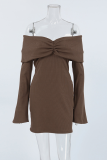 Sexy Solid Color Ruched Off Shoulder Wrapped Skirt Dresses