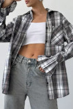 Casual Daily Plaid Patchwork Contrast Turndown Collar Tops