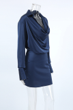 Sexy Solid Color Ruched Irregular Pile Heap Collar Shirt Dresses