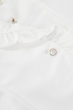 Elegant Solid Color Buttons Stringy Selvedge Turndown Collar Tops