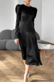 Daily Elegant Solid Color Zipper O Neck A Line Dresses