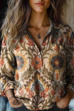 Casual Floral Print Contrast Turndown Collar Tops