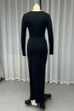 Sexy Solid Color Hollow Out Slit O Neck Irregular Dresses