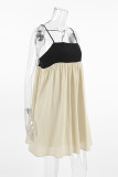 Casual Solid Color Pocket Backless Contrast Square Neck Sling Dresses