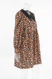 Elegant Leopard Buttons Patchwork Peter Pan Collar A Line Dresses