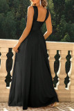Sexy Solid Color Patchwork Slit V Neck Evening Dresses